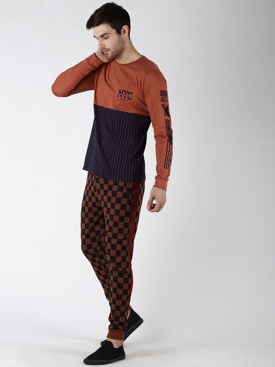 checked joggers mens
