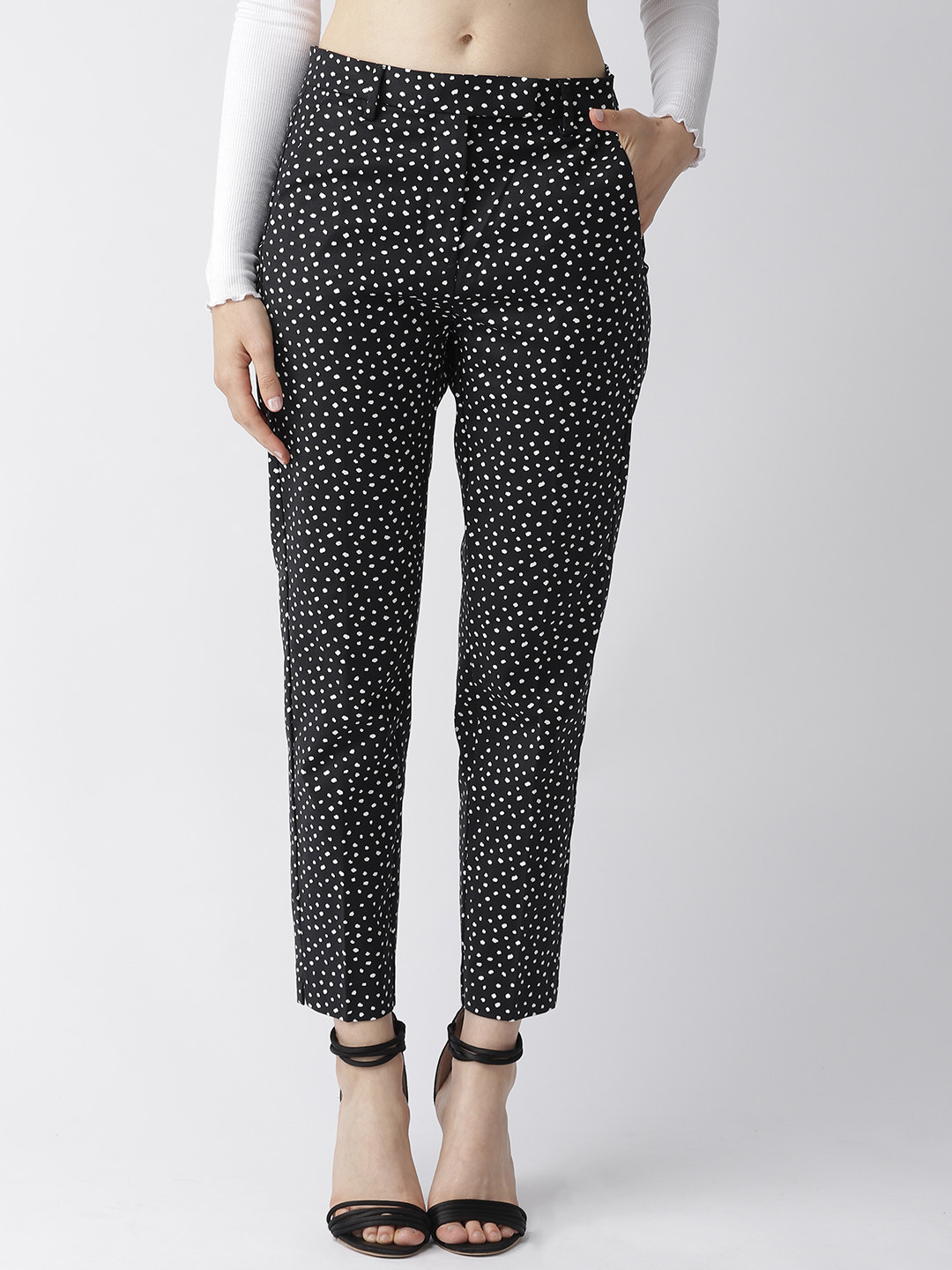 Buy Marks & Spencer Women Black & White Slim Fit Printed Regular