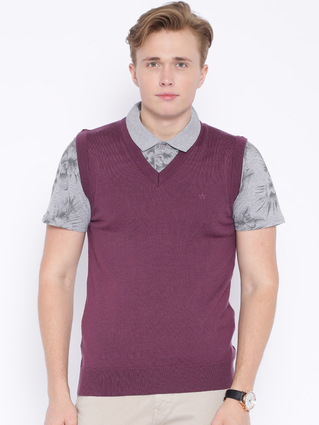 Buy Arrow Sport Purple Woollen Sleeveless Sweater Sweaters for Men
