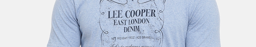 Buy Lee Cooper Men Blue Printed Round Neck Pure Cotton T Shirt ...