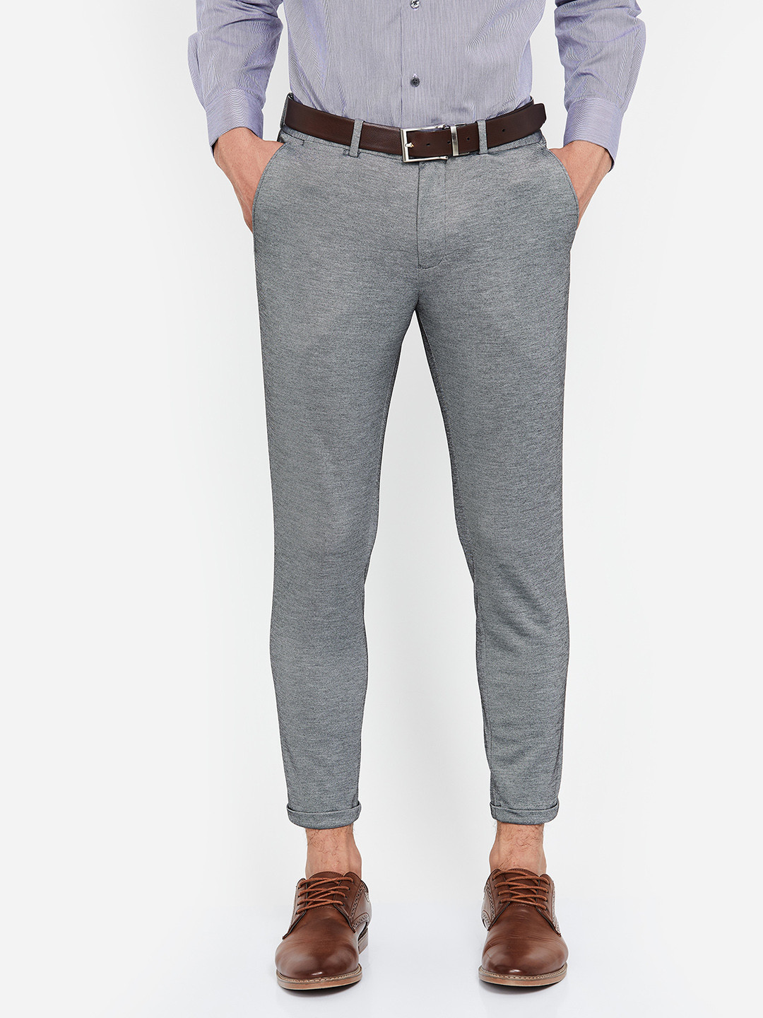 Buy CODE By Lifestyle Men Grey Skinny Fit Solid Regular Trousers Trousers for Men 10060887