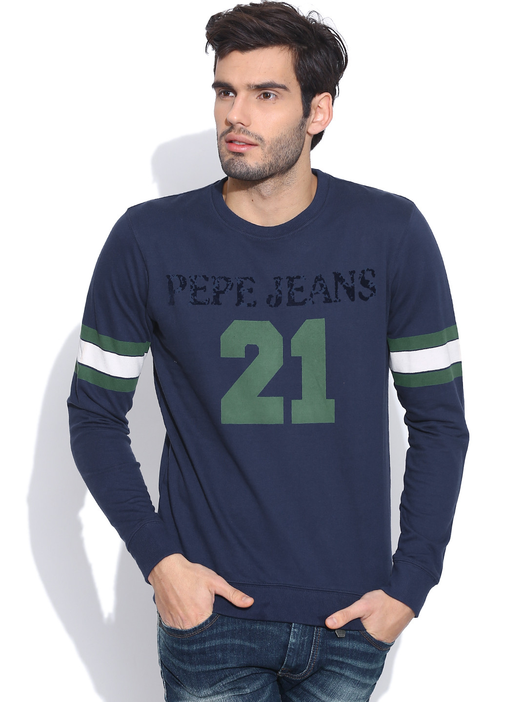 Buy Pepe Jeans Navy Printed Sweatshirt - Sweatshirts for Men 1006179 | Myntra