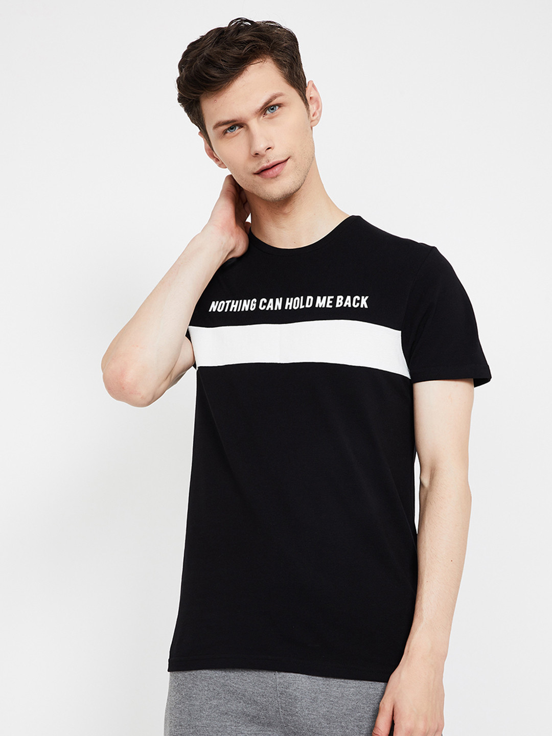 Buy Bossini Men Black & White Printed Round Neck T Shirt Tshirts for