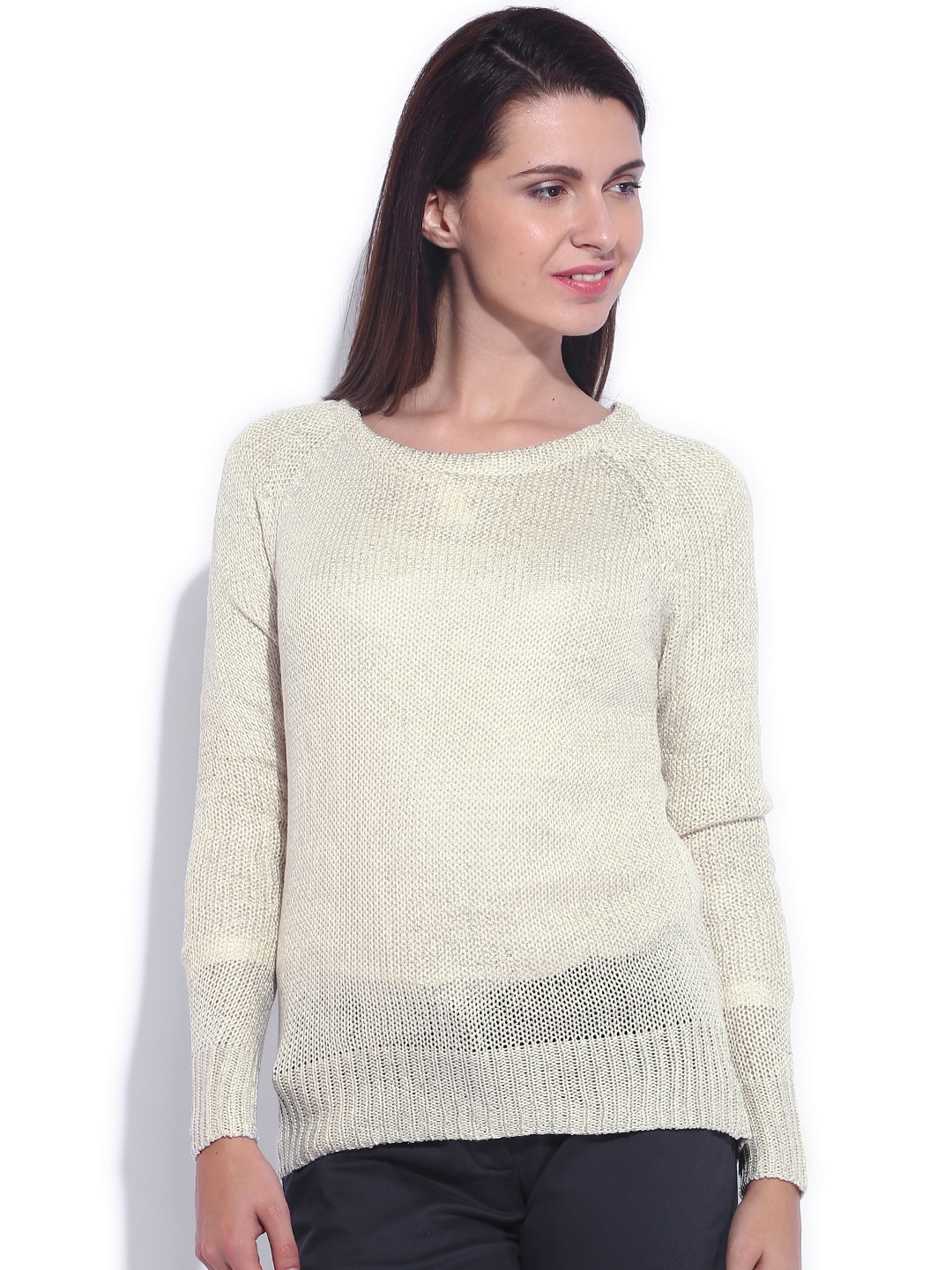 Buy ELLE Beige Shimmery Sweater - Sweaters for Women 1007713 | Myntra