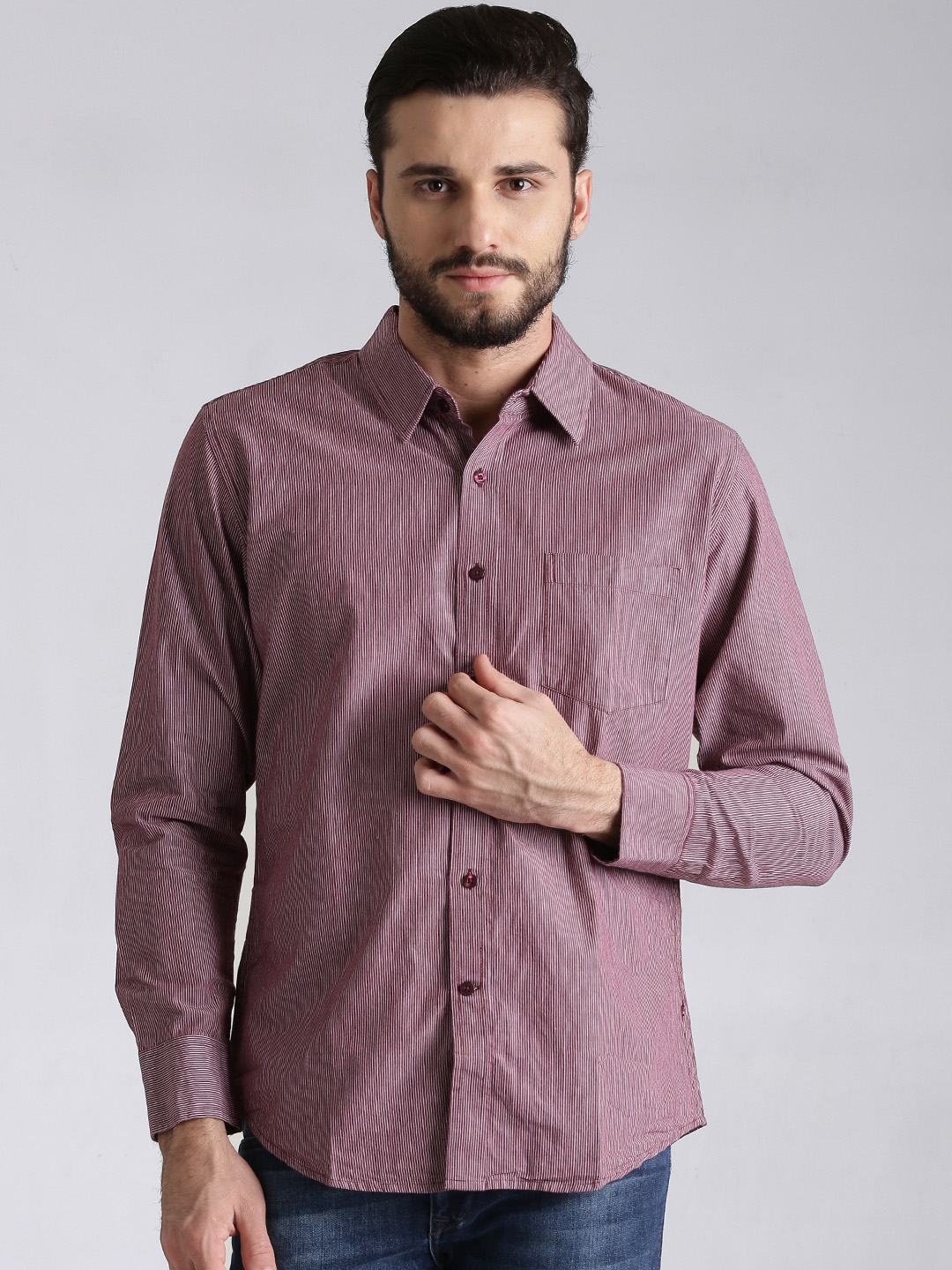 Buy Fabindia Burgundy Pinstriped Slim Shirt - Shirts for Men 1008836 ...