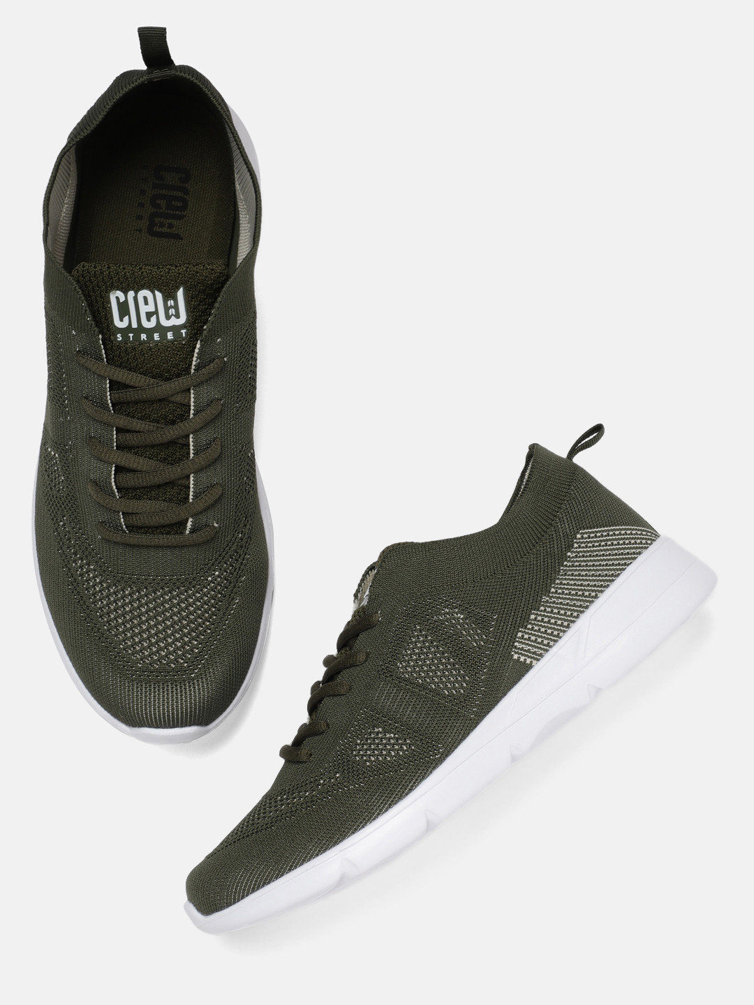 Buy Crew STREET Men Olive Green Running Shoes Sports