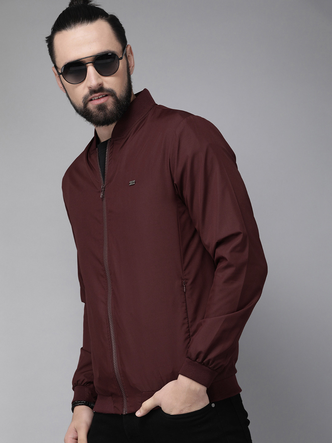 Buy The Roadster Lifestyle Co Men Maroon Solid Jacket Jackets for Men