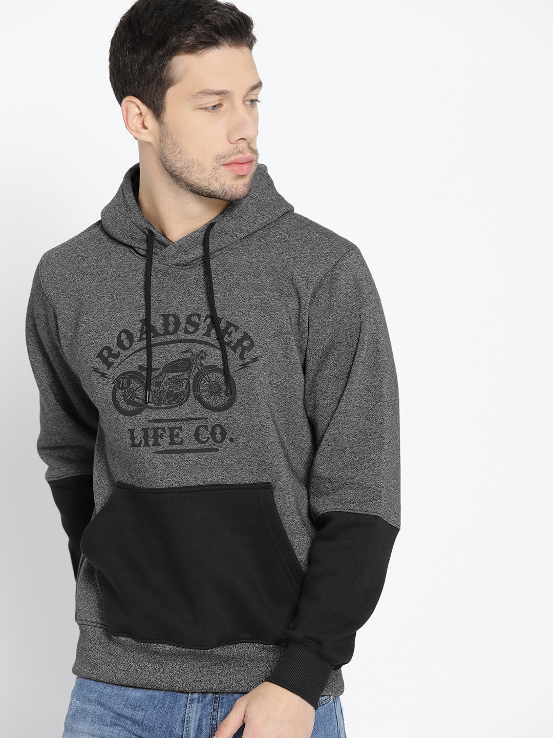 Buy The Roadster Lifestyle Co Men Charcoal Grey Printed Hooded