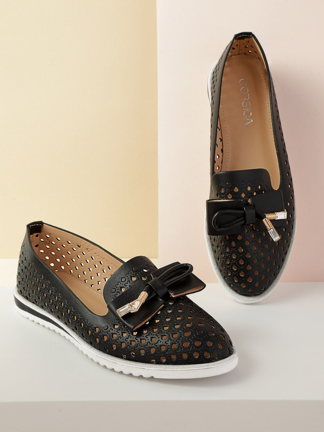 Buy CORSICA Women Black Laser Cut Slip Ons Casual Shoes