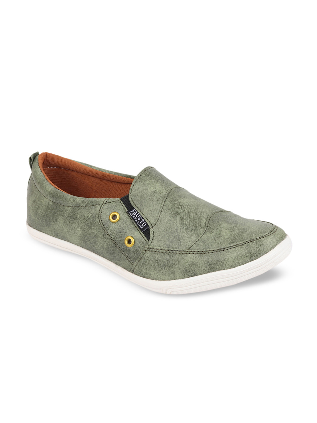 Buy FAUSTO Men Olive Green Slip On Sneakers Casual Shoes for Men
