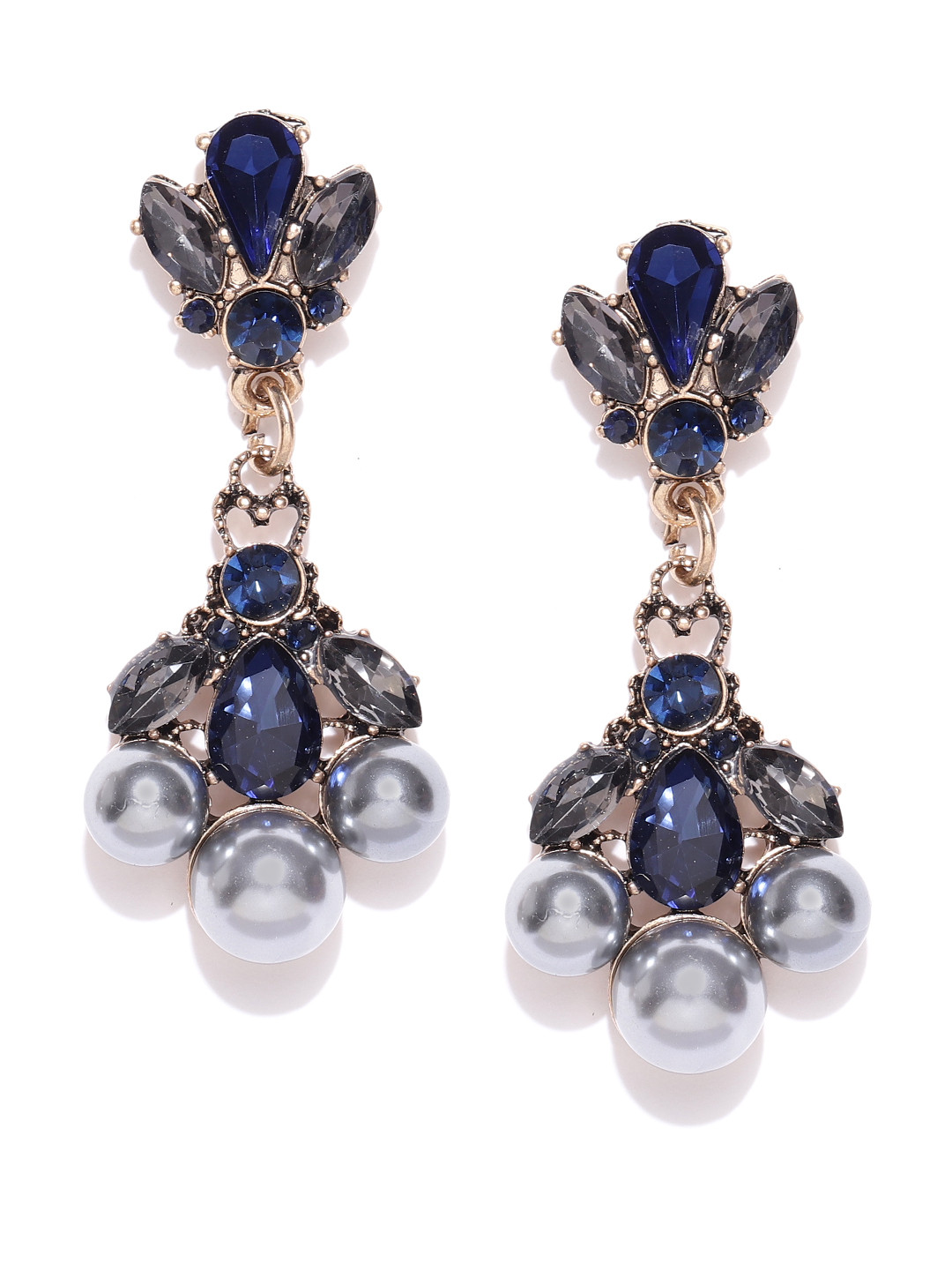 Buy DressBerry Navy Blue & Gunmetal Toned Stone Studded Contemporary