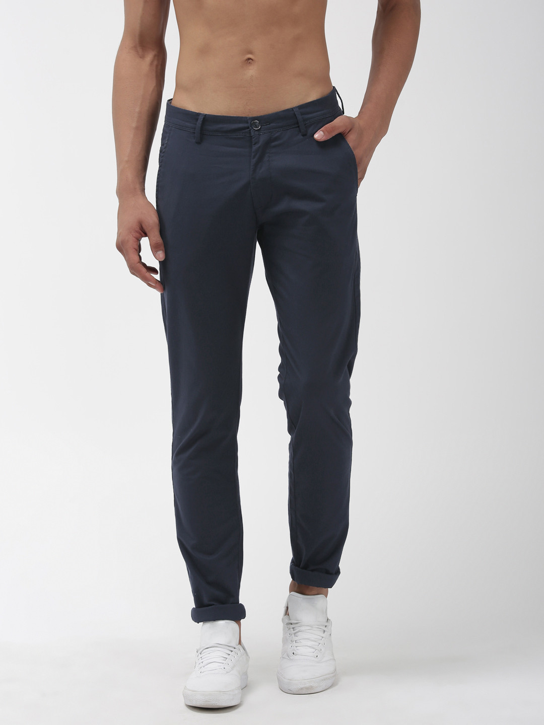 Buy Flying Machine Men Navy Blue Super Slim Fit Solid Chinos - Trousers ...