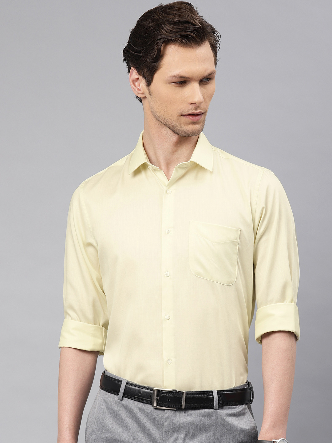 Buy Peter England Men Yellow Nuvo Fit Solid Formal Shirt Shirts for