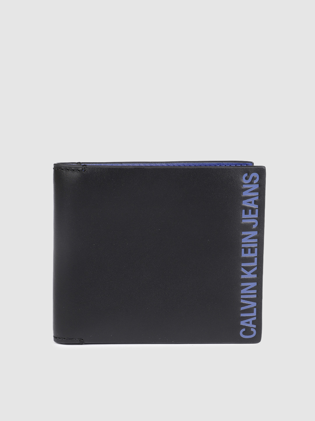 Buy Calvin Klein Jeans Men Black Printed Leather Two Fold Wallet
