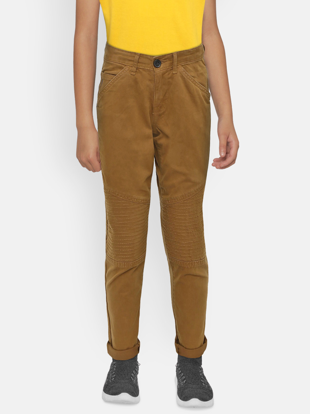 Boys Brown Regular Fit 100% Cotton Solid Dungaree main image 1