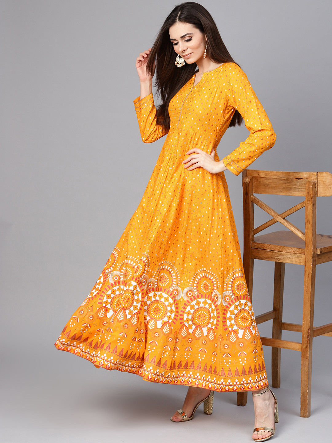 Buy Libas Women Yellow & White Block Print Maxi Dress - Dresses for Women 10138059 | Myntra