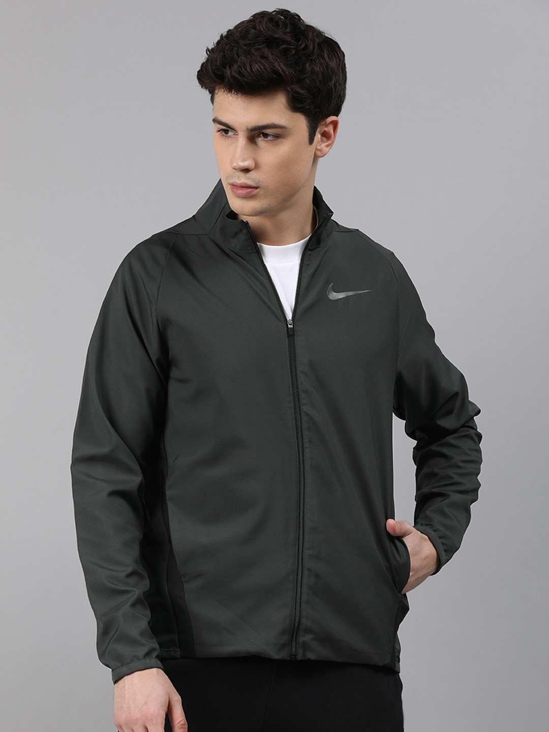 Buy Nike Men Grey Solid Dri FIT TEAM Standard Fit Tailored Lightweight Training Jacket - Jackets 