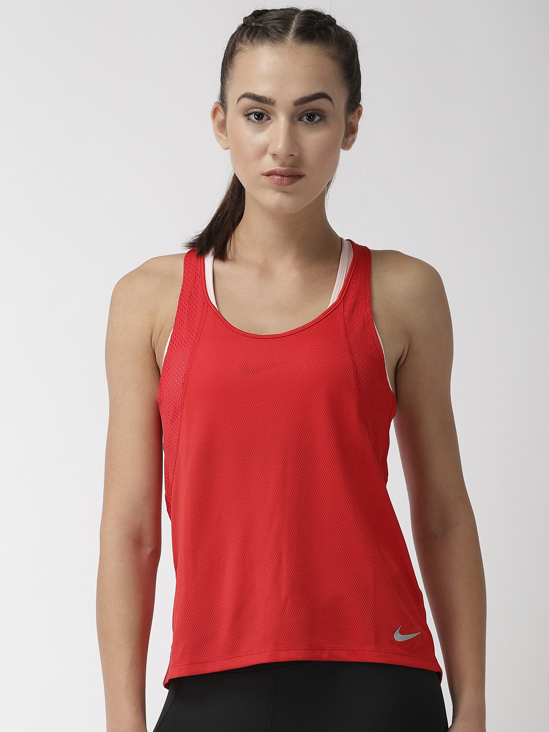 Buy Nike Women Red Self Design RUN TANK Dri Fit Running Tank Top Tops