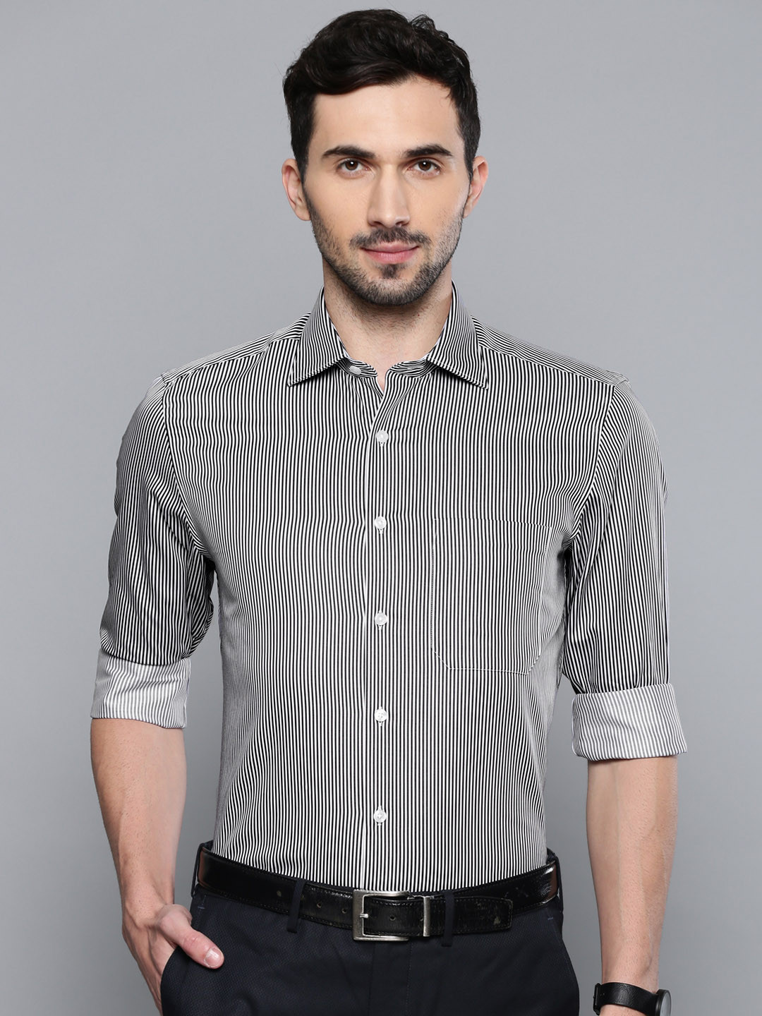 Buy Louis Philippe Men Black & White Classic Fit Striped ...