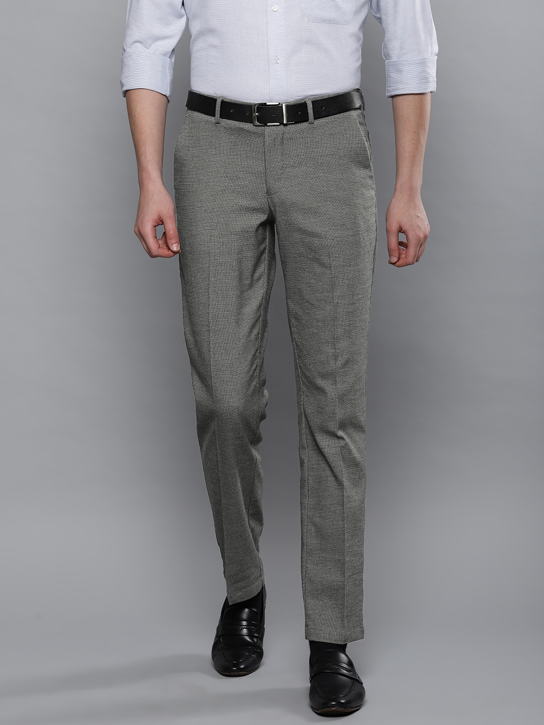 Buy Louis Philippe Men Grey Slim Fit Self Design Formal Trousers ...