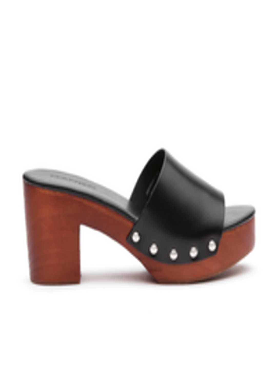 Buy MANGO Women Black Solid Leather Platform Heels - Heels for Women