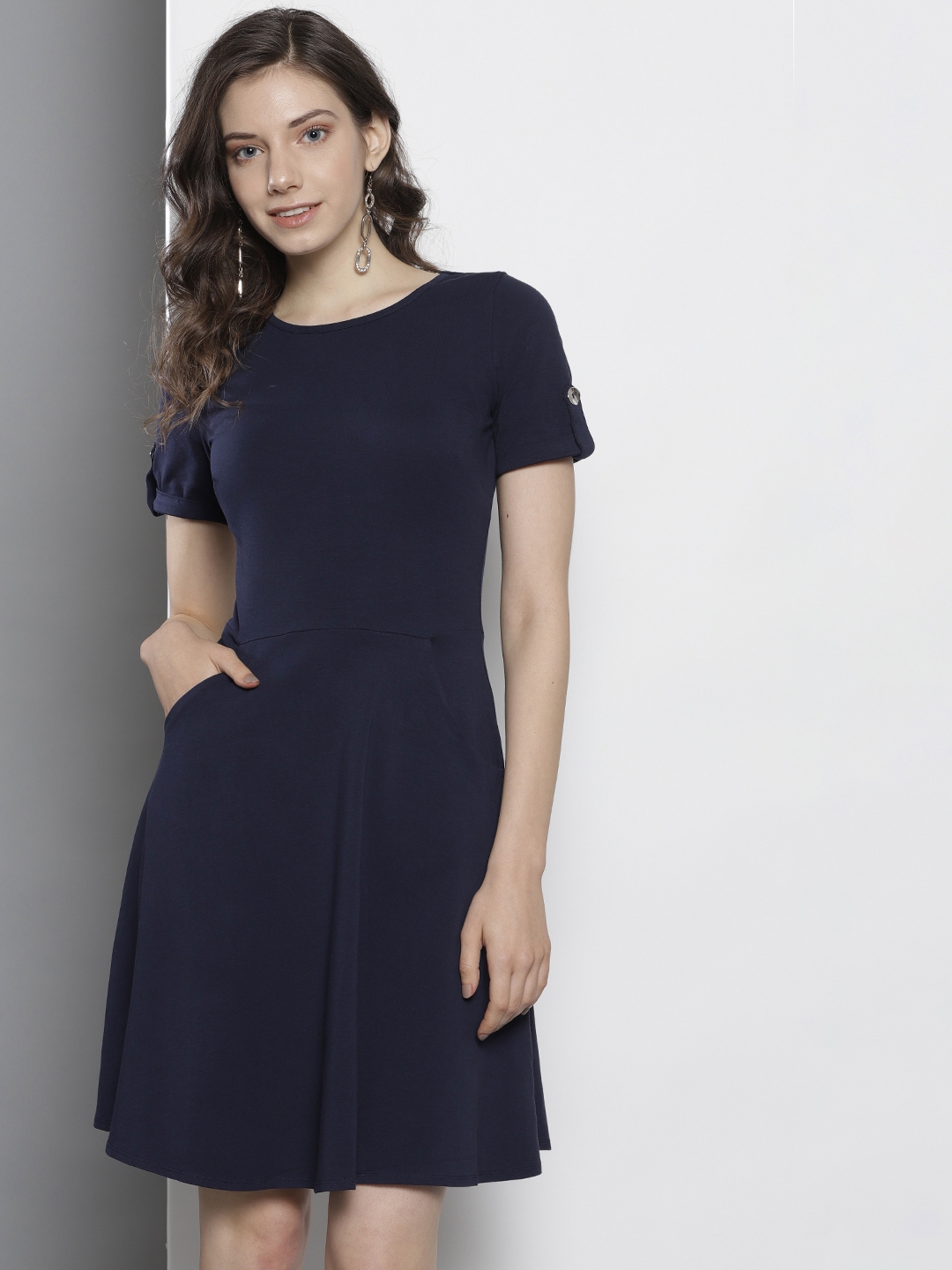 Buy DOROTHY PERKINS Women Navy Blue Fit & Flare Dress - Dresses for ...