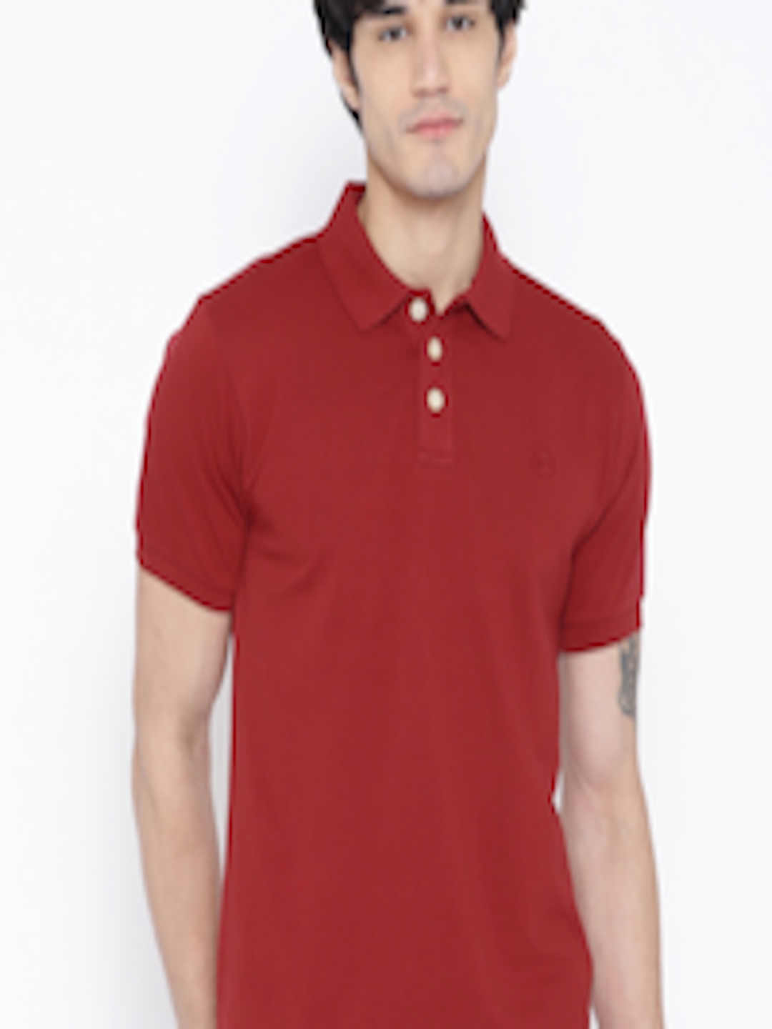 Buy CHKOKKO Men Maroon Solid Polo Collar T Shirt - Tshirts for Men ...