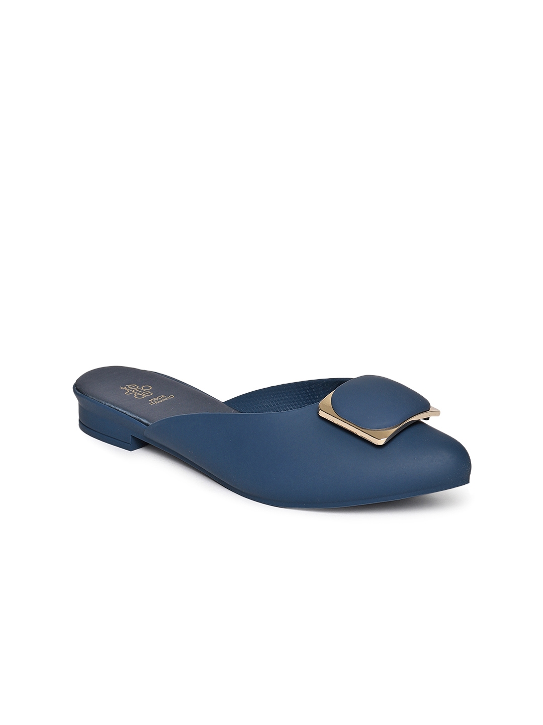 navy blue flat mules