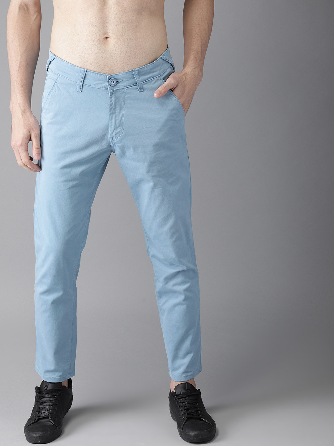 Buy HERE&NOW Men Blue Regular Fit Solid Chinos Trousers for Men