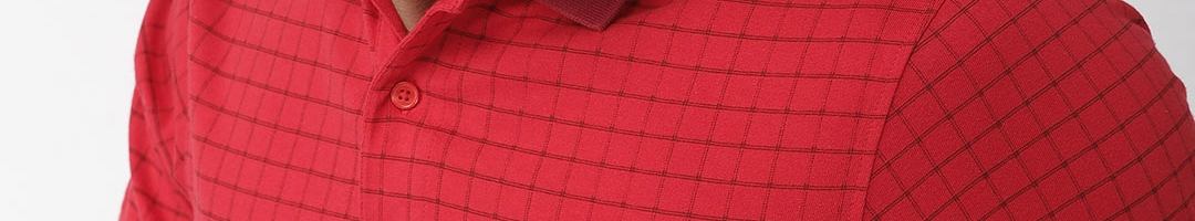 Buy Indian Terrain Men Red Checked Polo Collar Pure Cotton T Shirt ...