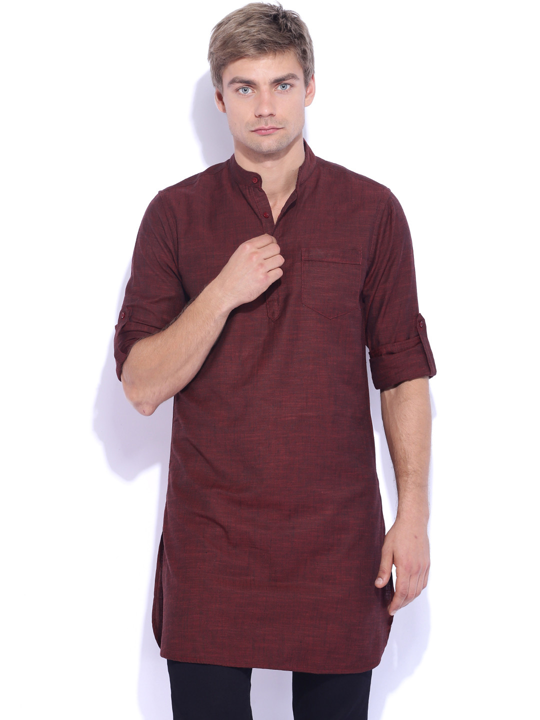 Buy Freehand Maroon Linen Kurta Kurtas for Men 1014852 Myntra