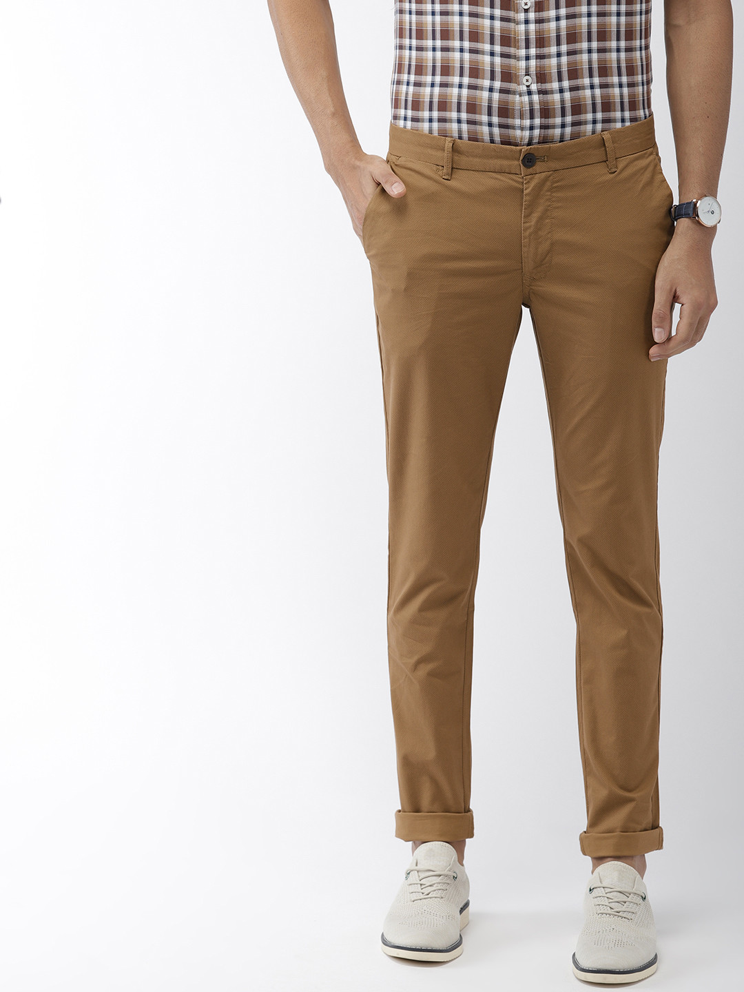 Buy Indian Terrain Men Khaki Kruger Skinny Fit Printed Chinos - Trousers for Men 10149105 | Myntra