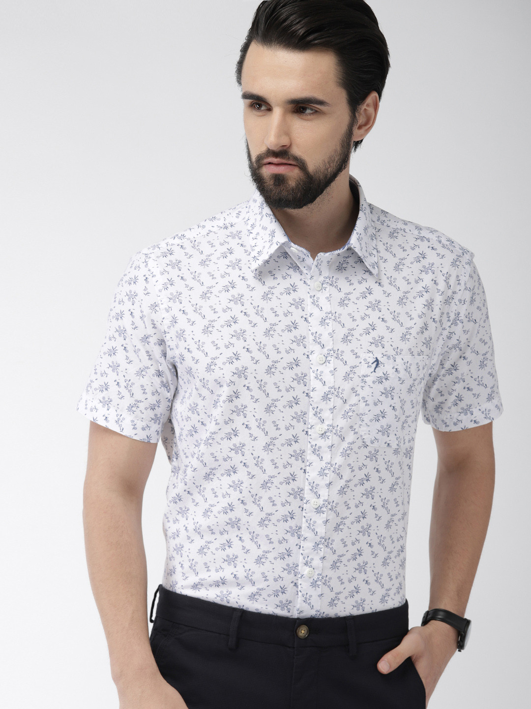 Buy Indian Terrain Men White Slim Fit Printed Casual Shirt Shirts for
