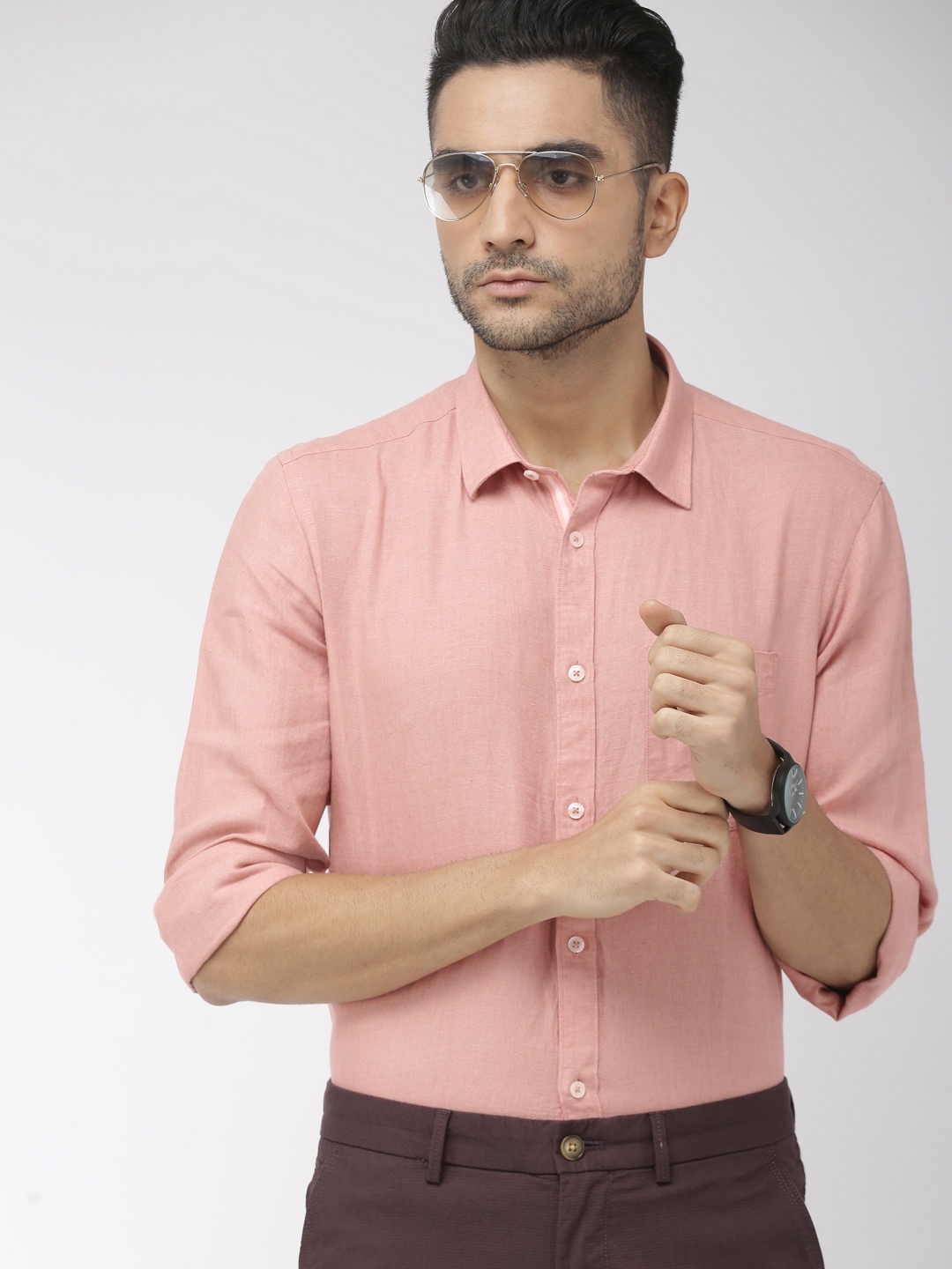 Buy Indian Terrain Men Pink Slim Fit Solid Casual Linen Shirt Shirts buy-indian-terrain-men-pink-slim-fit-solid-casual-linen-shirt-shirts
