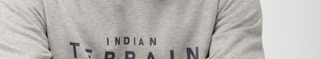 Buy Indian Terrain Men Grey Melange & Navy Blue Printed Sweatshirt ...