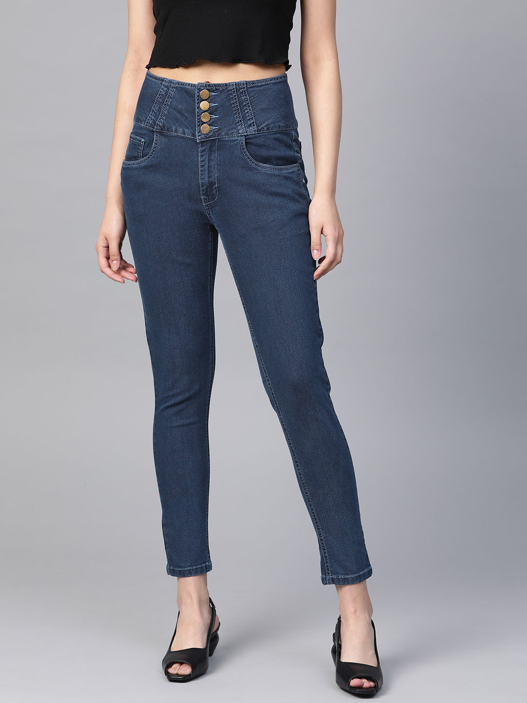 Buy DressBerry Women Navy Blue Skinny Fit High Rise Clean Look