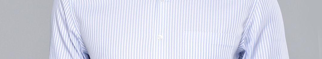 Buy Louis Philippe Men Blue & White Slim Fit Striped Permapress Finest ...