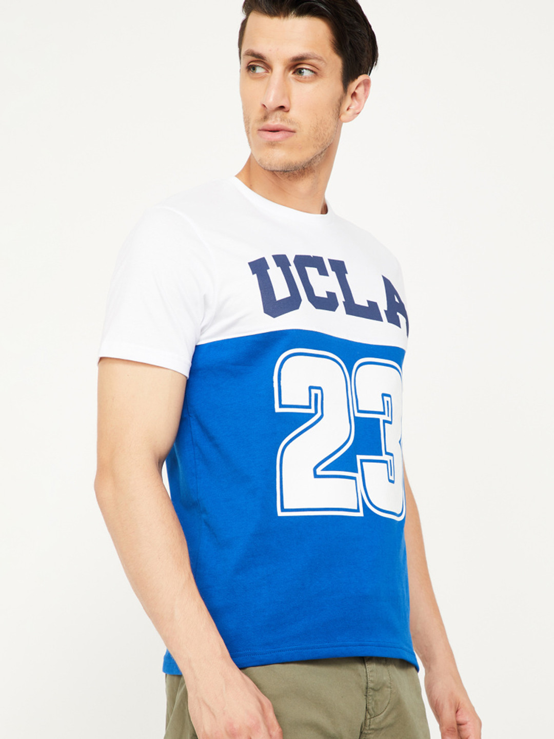 Buy UCLA Men White & Blue Printed Round Neck T Shirt Tshirts for Men