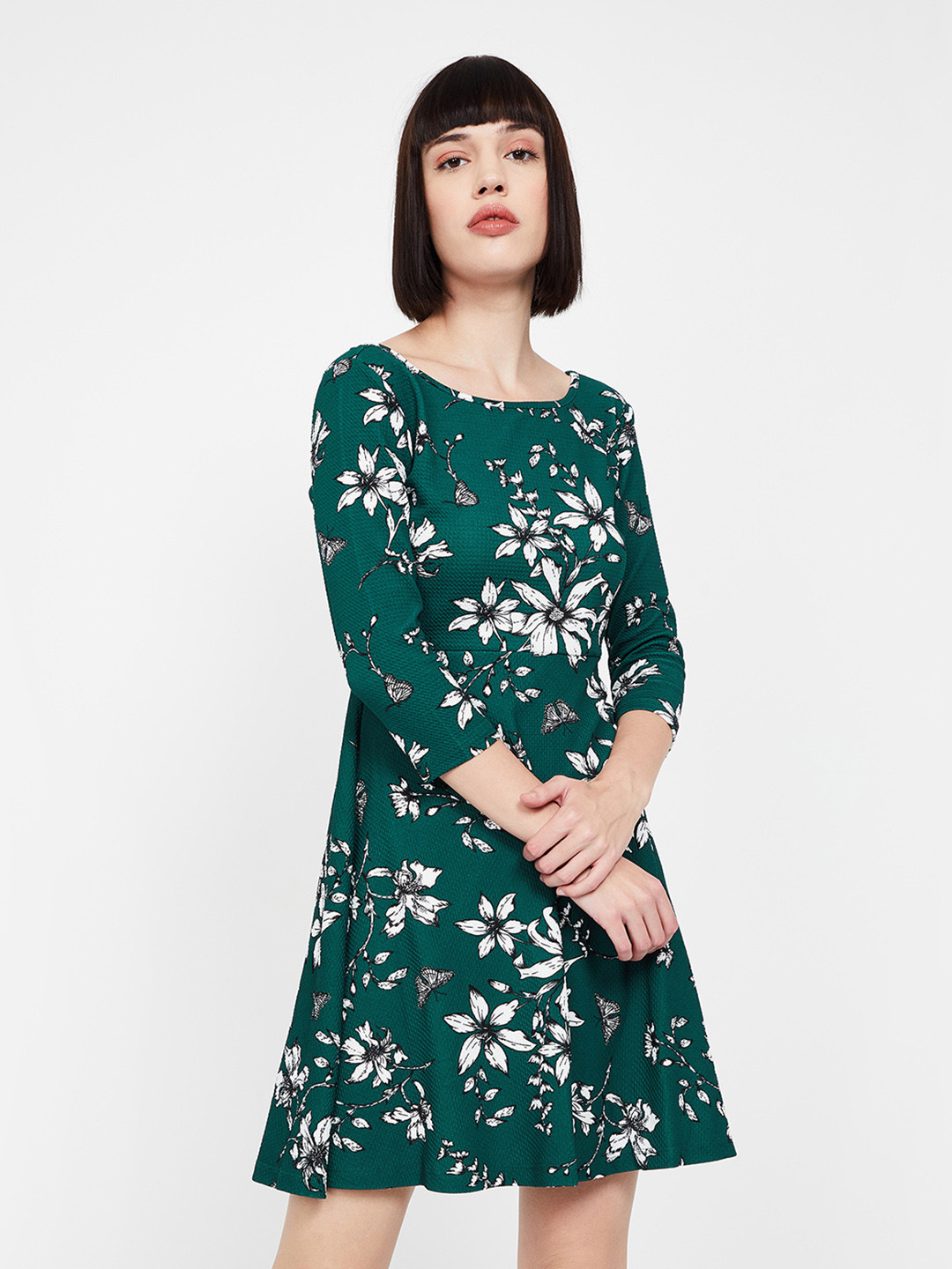 Buy Ginger By Lifestyle Women Printed Green Fit And Flare Dress