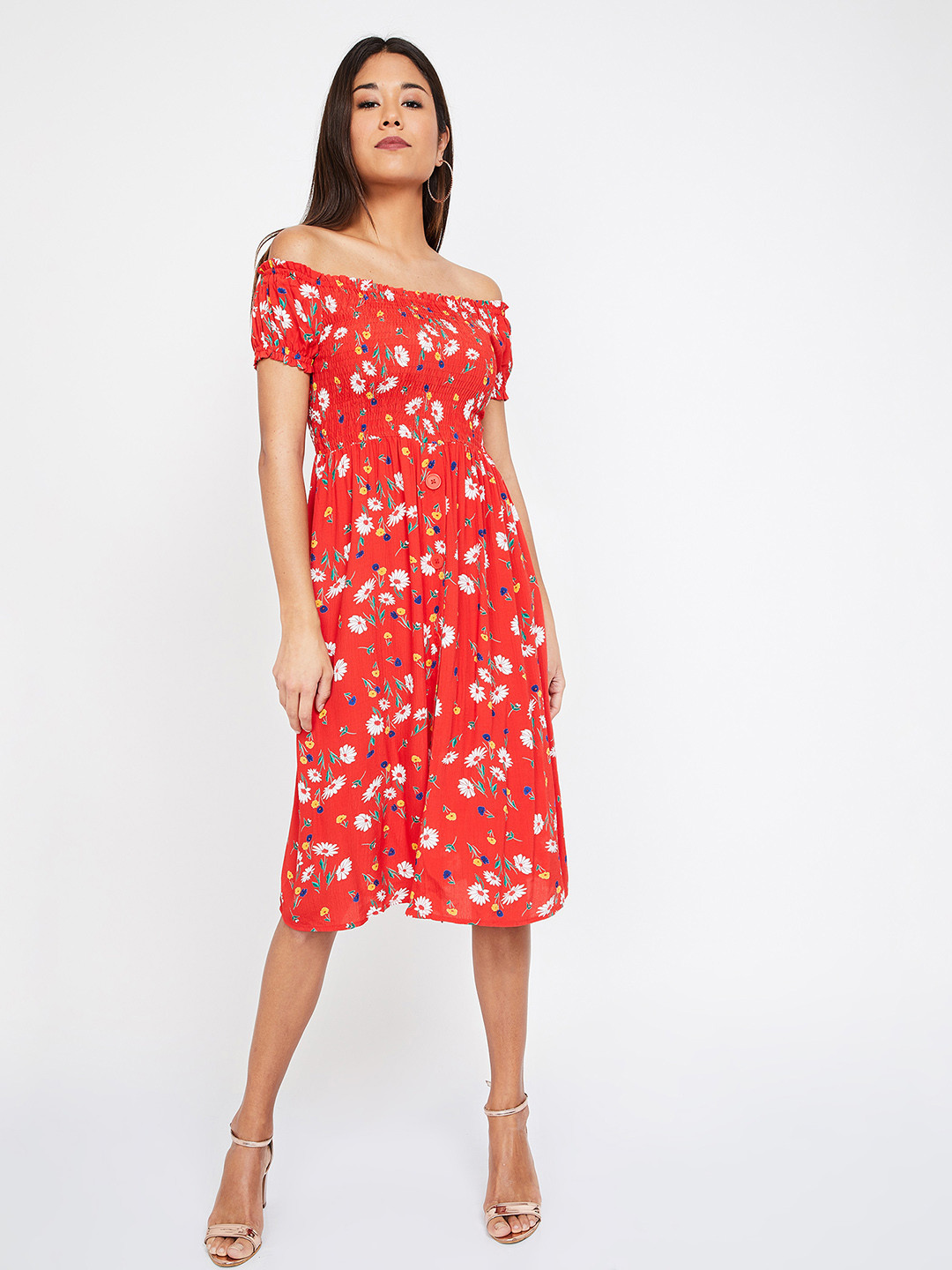 Buy Ginger By Lifestyle Women Red Printed Fit And Flare Dress Dresses