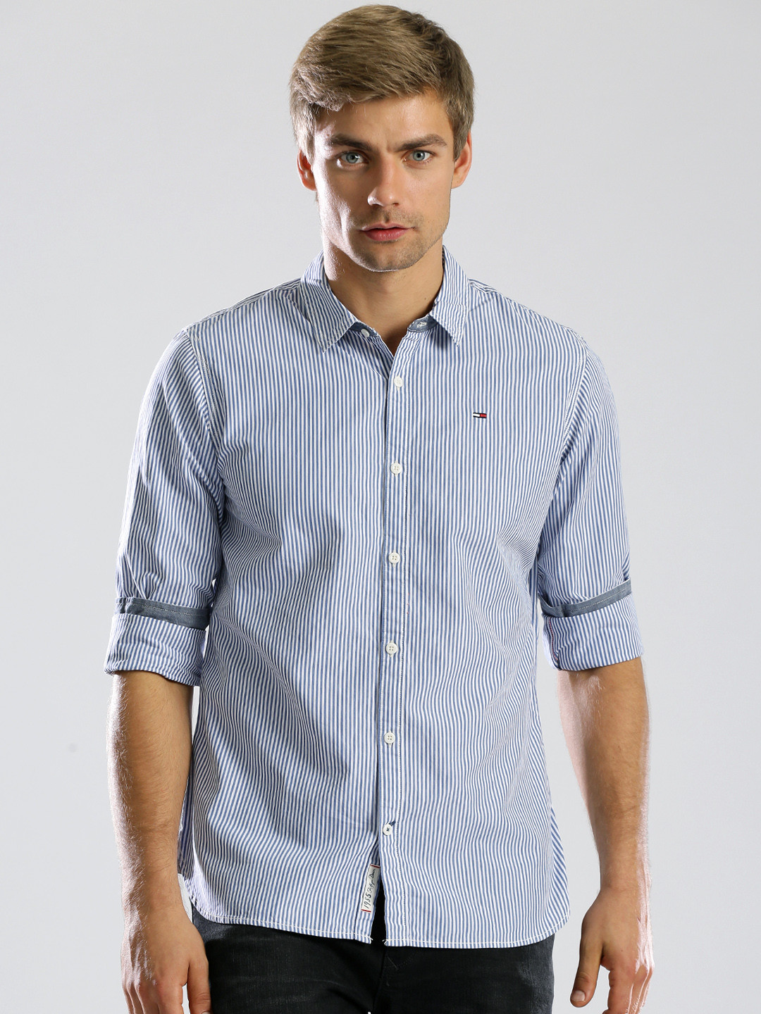Buy Tommy Hilfiger Blue & White Striped Casual Shirt Shirts for Men