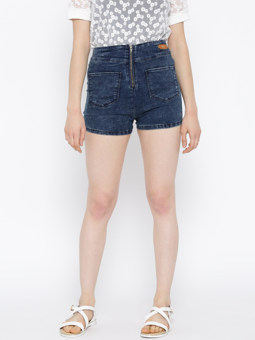 Buy ONLY Blue Zipper Denim Shorts - Shorts for Women 1017636 | Myntra
