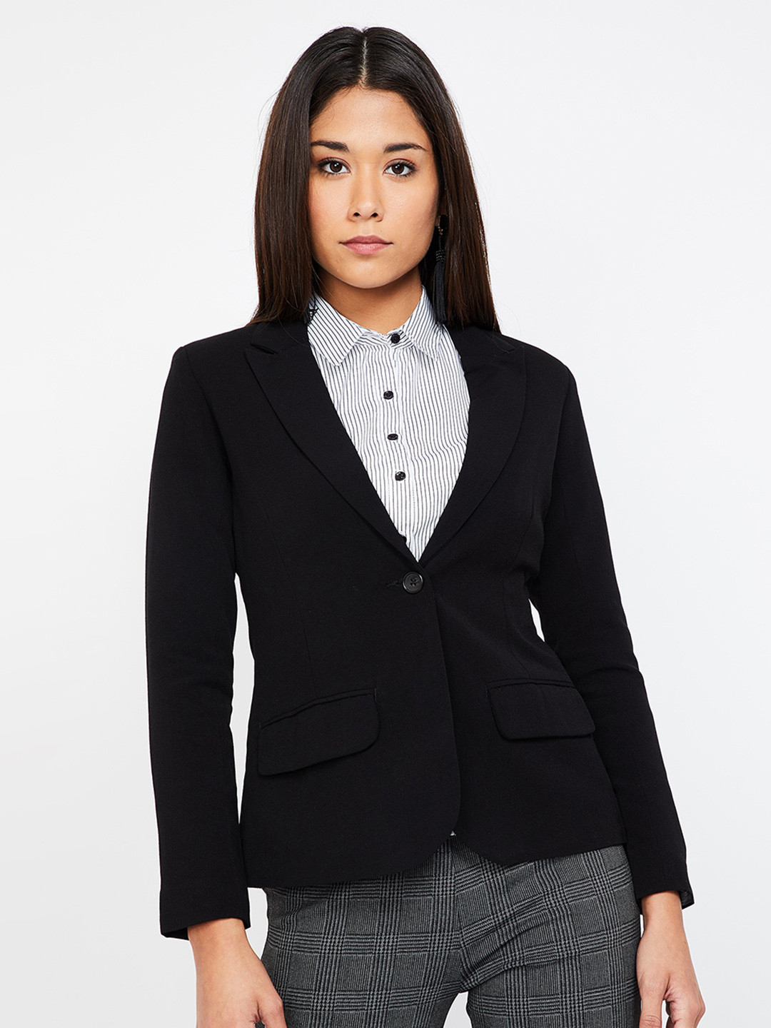 Buy CODE By Lifestyle Women Black Solid Tailored Fit Single Breasted Blazer Blazers for Women