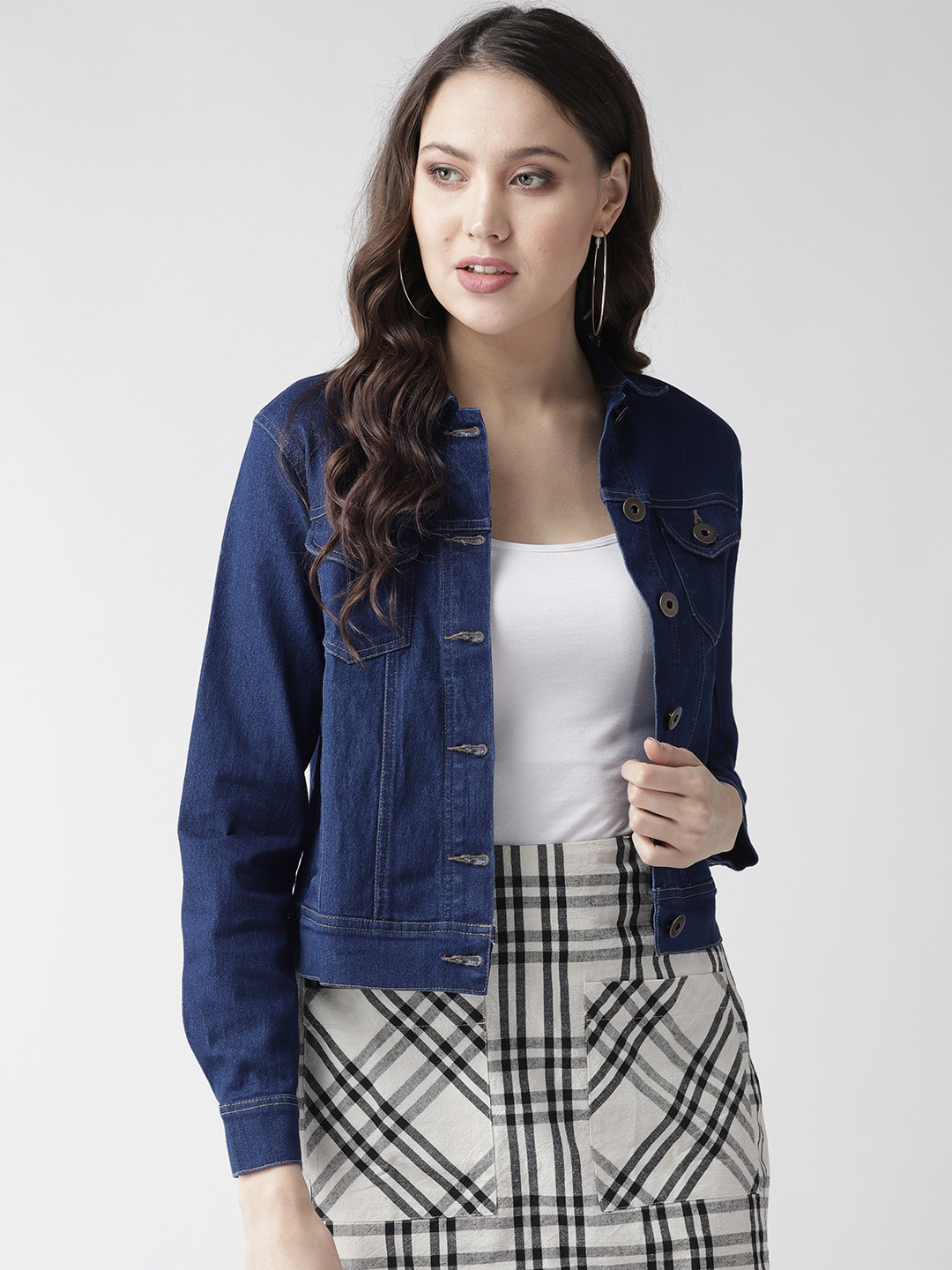 Buy Style Quotient Women Navy Blue Solid Denim Jacket Jackets for