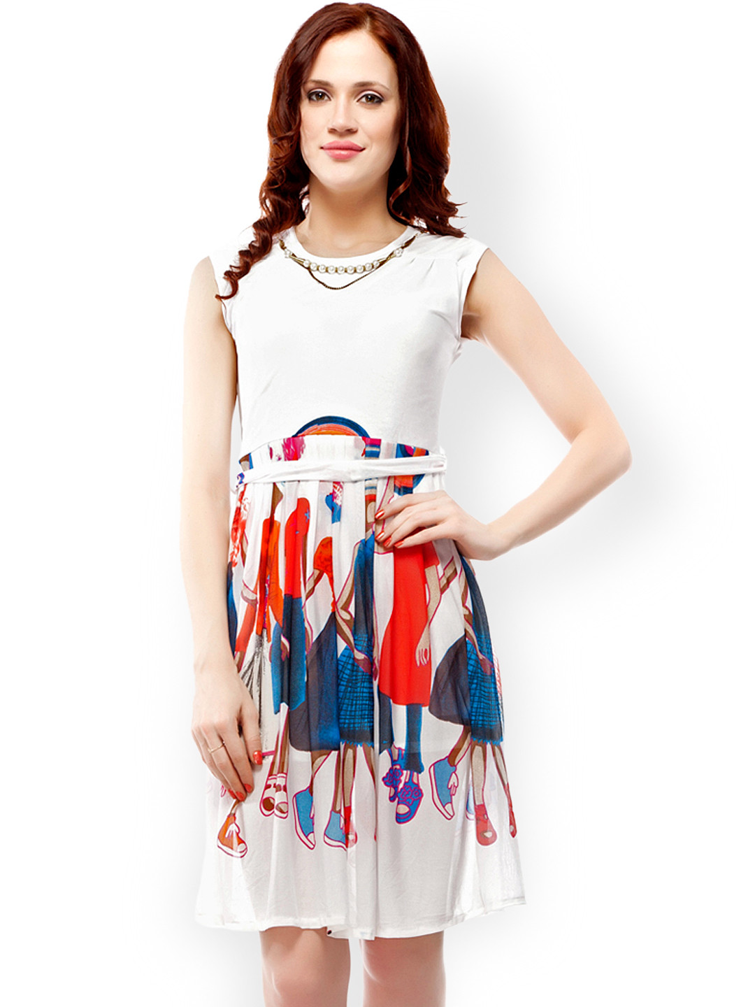 Buy Castle White Printed Fit & Flare Dress Dresses for Women 1018365