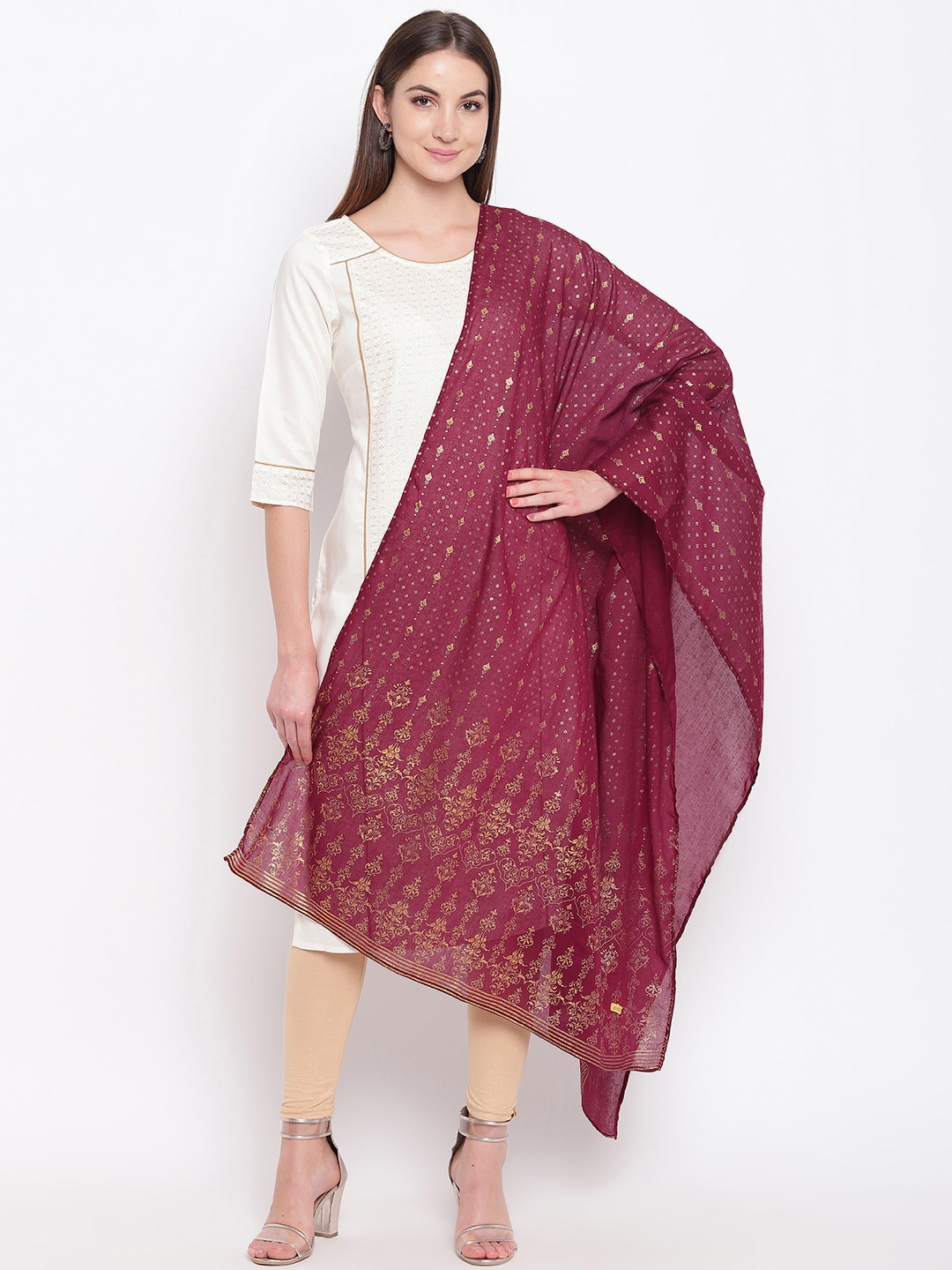golden gown with maroon dupatta