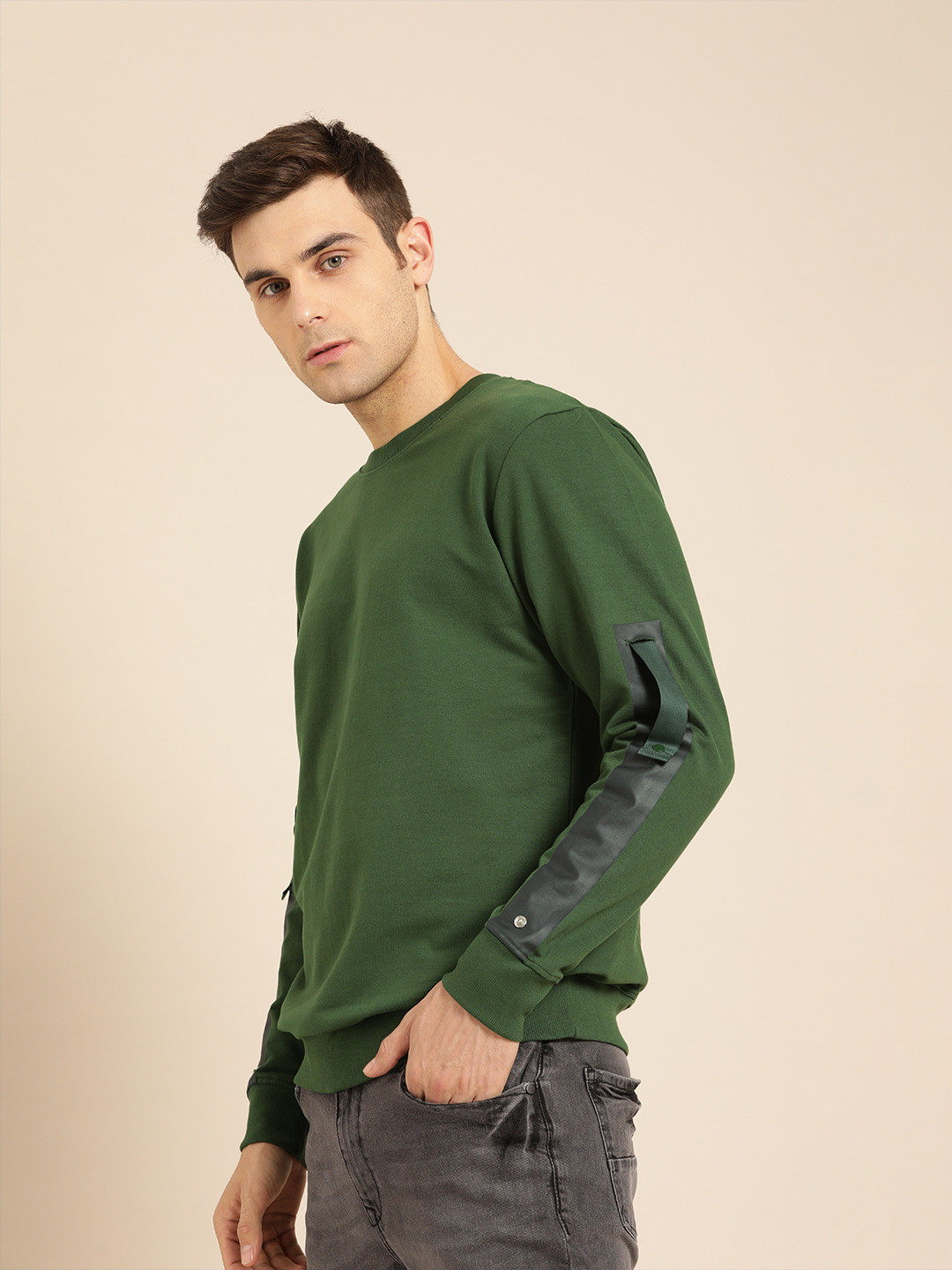 Buy Ether Men Olive Green Solid Sweatshirt Sweatshirts for Men