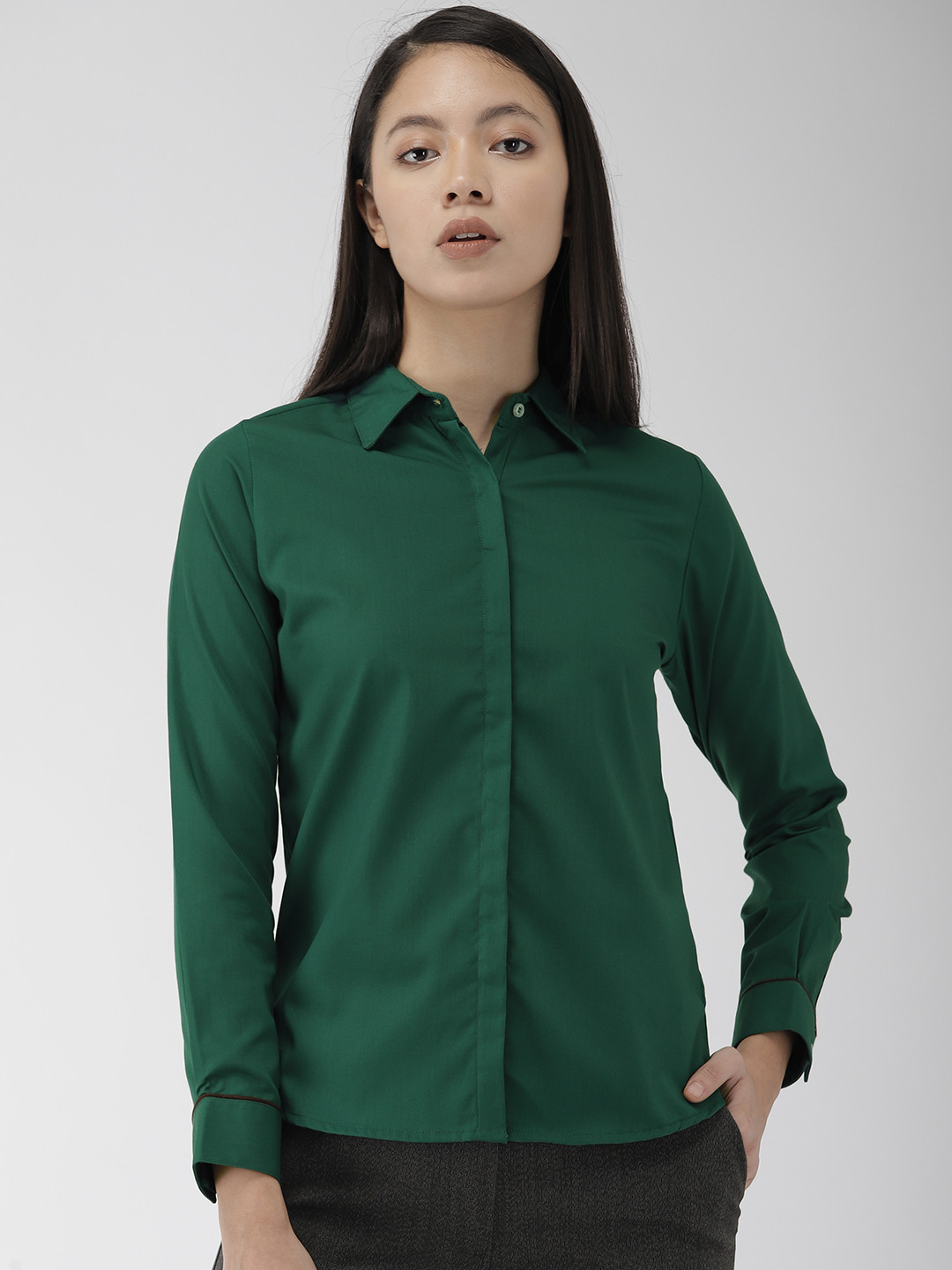 Buy Ombre Lane Women Green Regular Fit Solid Formal Shirt Shirts for