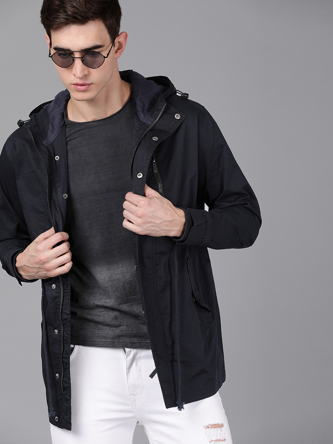 Buy WROGN Men Navy Blue Solid Slim Fit Tailored Jacket Jackets for