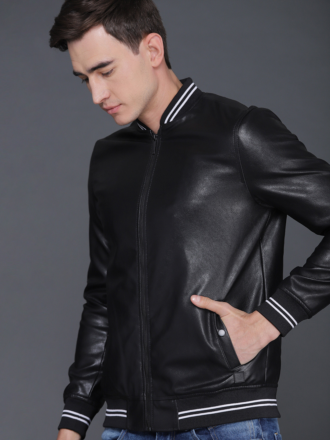 Buy WROGN Men Black Solid Slim Fit Bomber Jacket Jackets for Men